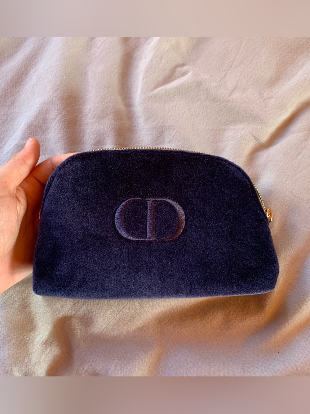 NWT Christian Dior Velvet Cosmetic Pouch Navy Blue